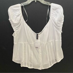 H&M DIVIDED Lace-trimmed Crêped Top Women’s Shirt White